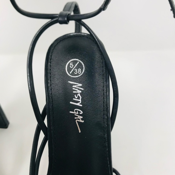 Nasty Gal Square Toe Ankle Strap Strappy Heel Black Size 38 - Picture 3 of 7